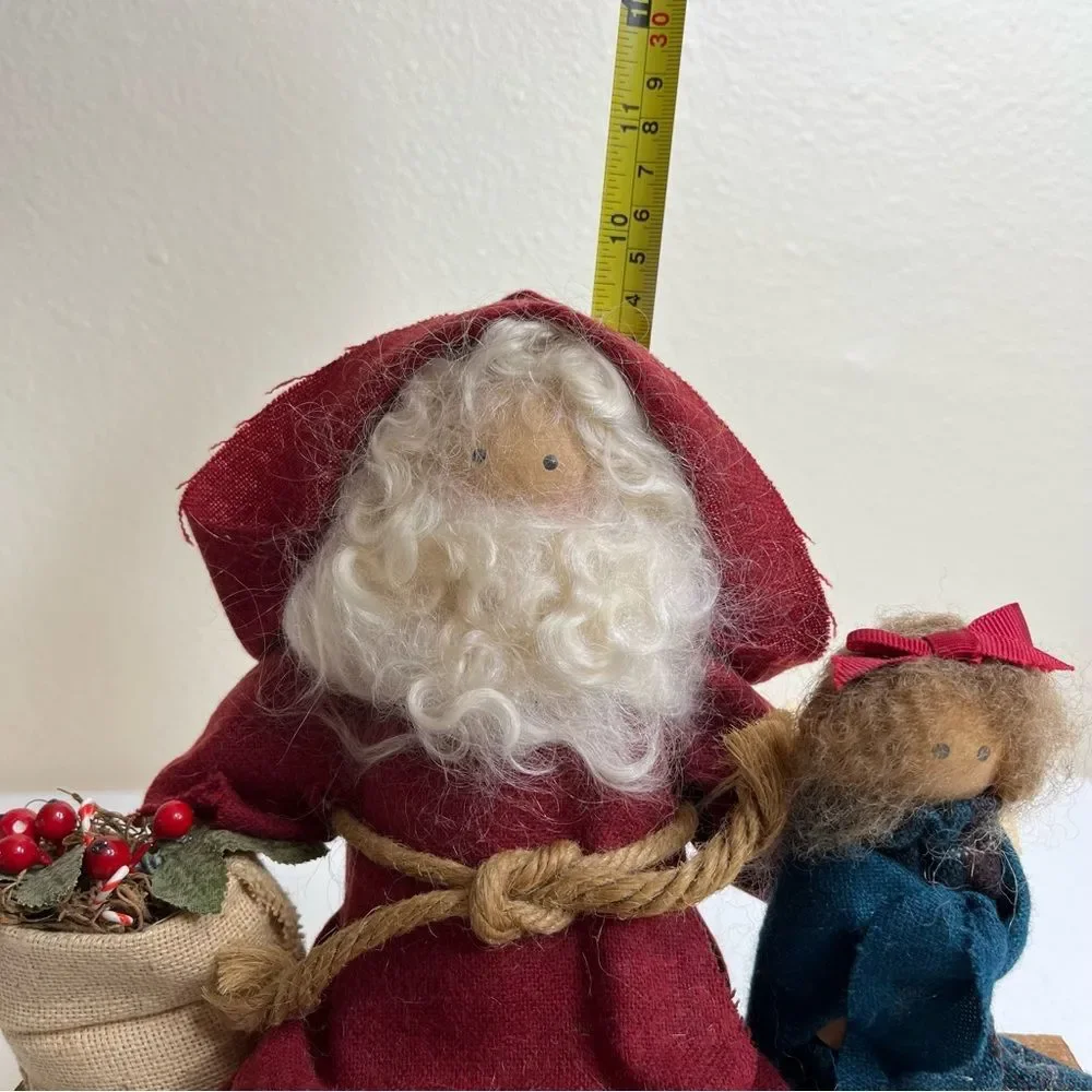 Vintage Lizzie High Wooden Folk Dolls Removable Santa Child Bench Handcrafted